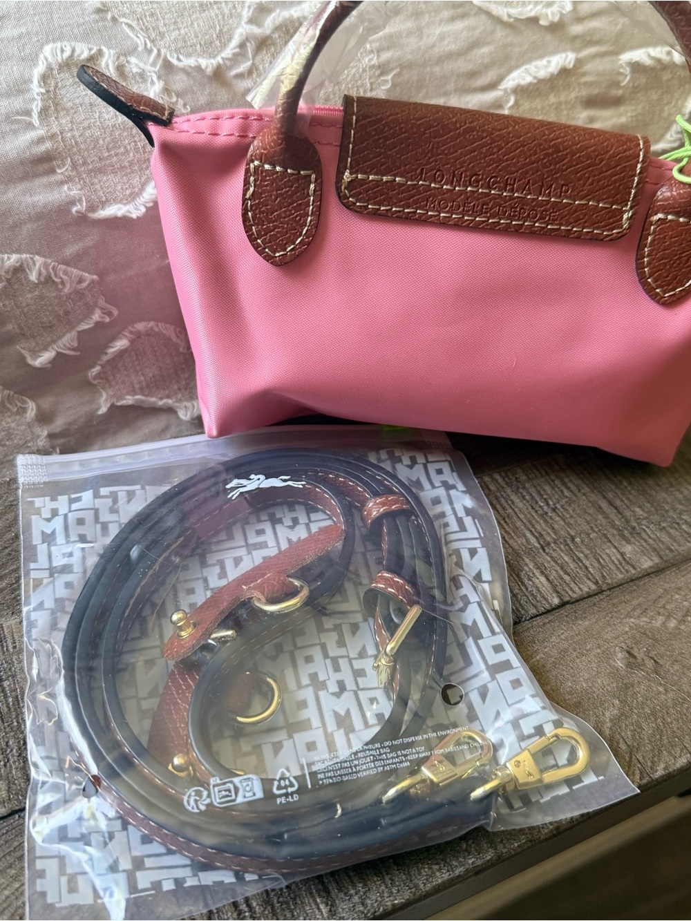 Longchamp Pink Mini with Brown Leather strap - Picture 2 of 2